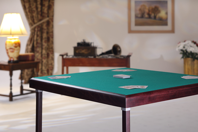 Premier card table with mahogany finish and green baize - with replaceable top